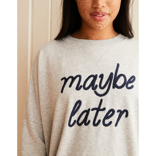 Aerie Gray Navy Maybe Later Cotton Blend Pullover Crewneck Sweatshirt Womens XS