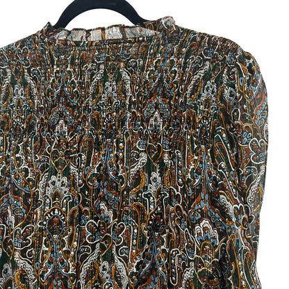 Veronica Beard Silk Metallic Blend Green Multi Paisley Print Mini Dress Womens 8