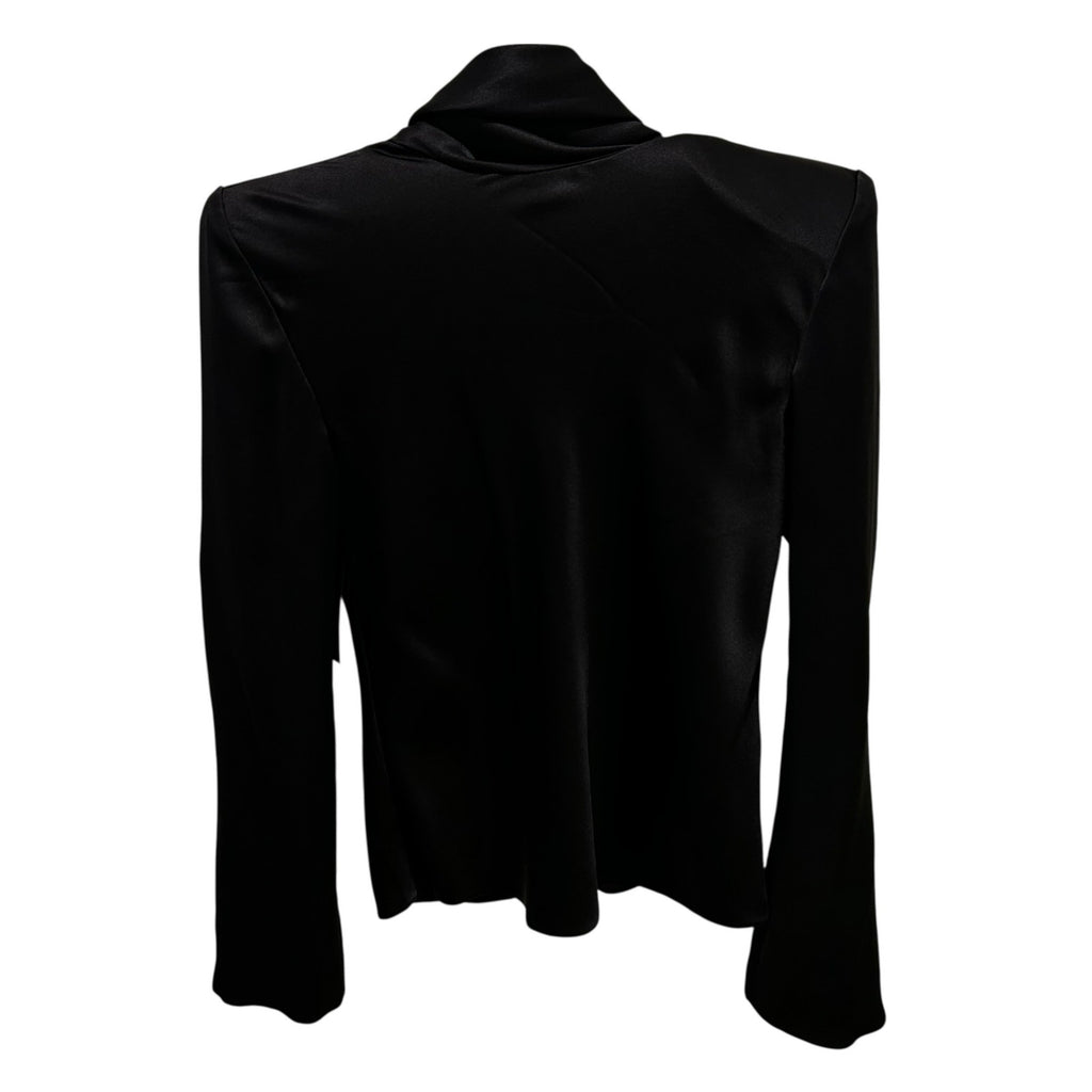 NWT Saint Laurent Black Long Sleeve High Neck Cowl Back Silk Blouse Womens US 4