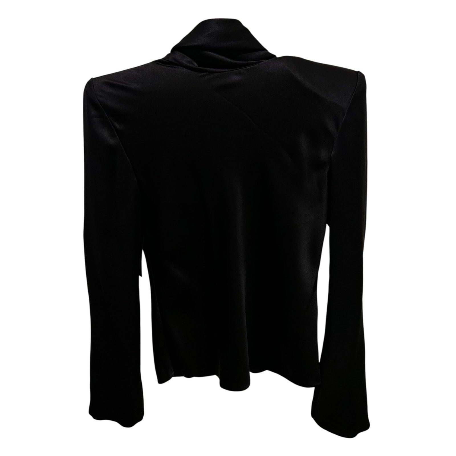NWT Saint Laurent Black Long Sleeve High Neck Cowl Back Silk Blouse Womens US 4