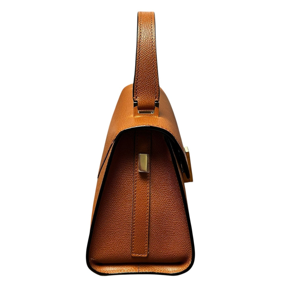 Valextra Havana Brown Iside Foldover Mini Top Handle Leather Bag