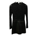 NWT Alice + Olivia Black Chara Lace Vegan Leather Pleated Mini Dress Womens 2