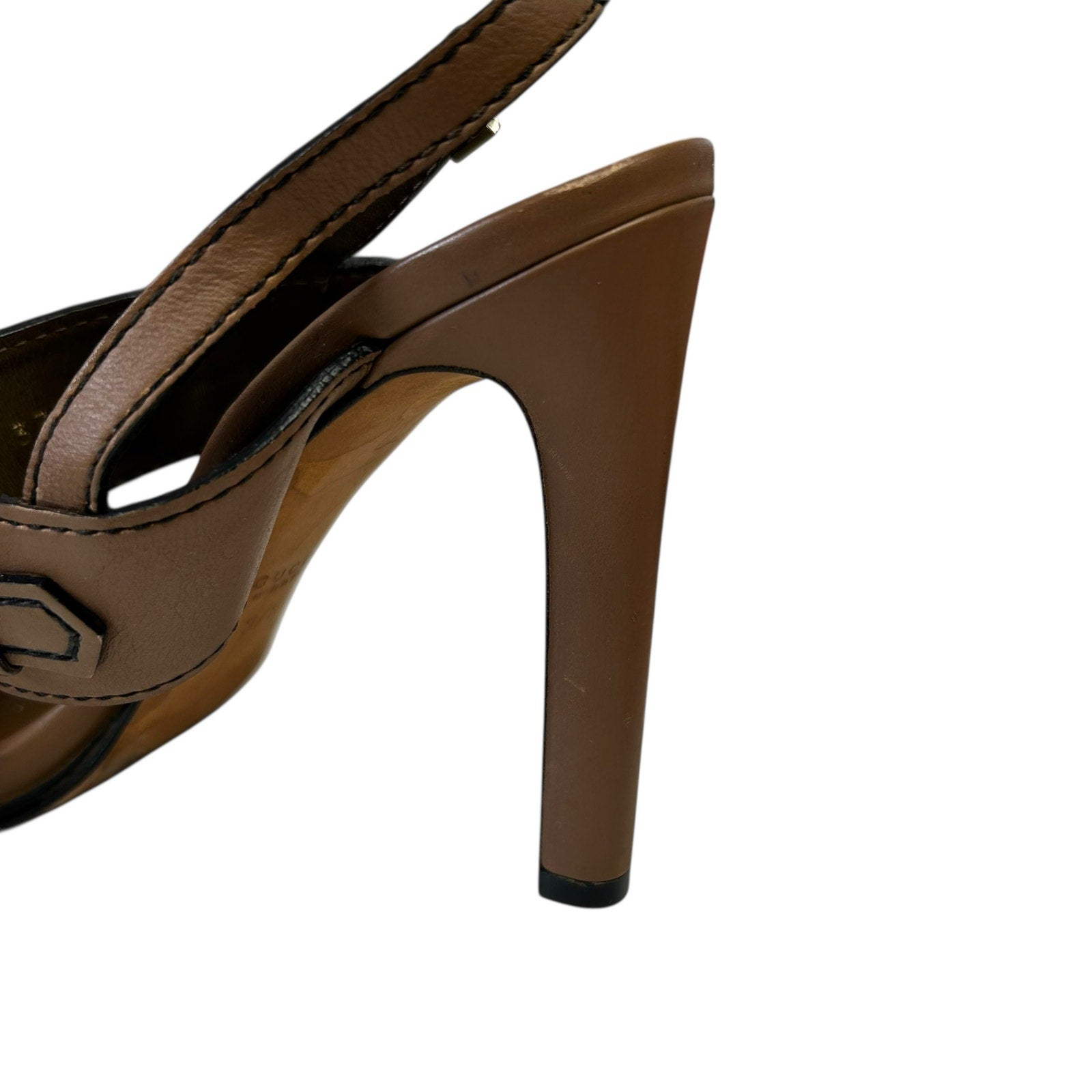Gucci Brown Leather Horsebit Tassel Emily Slingback Heels Womens 37.5 / US 7.5