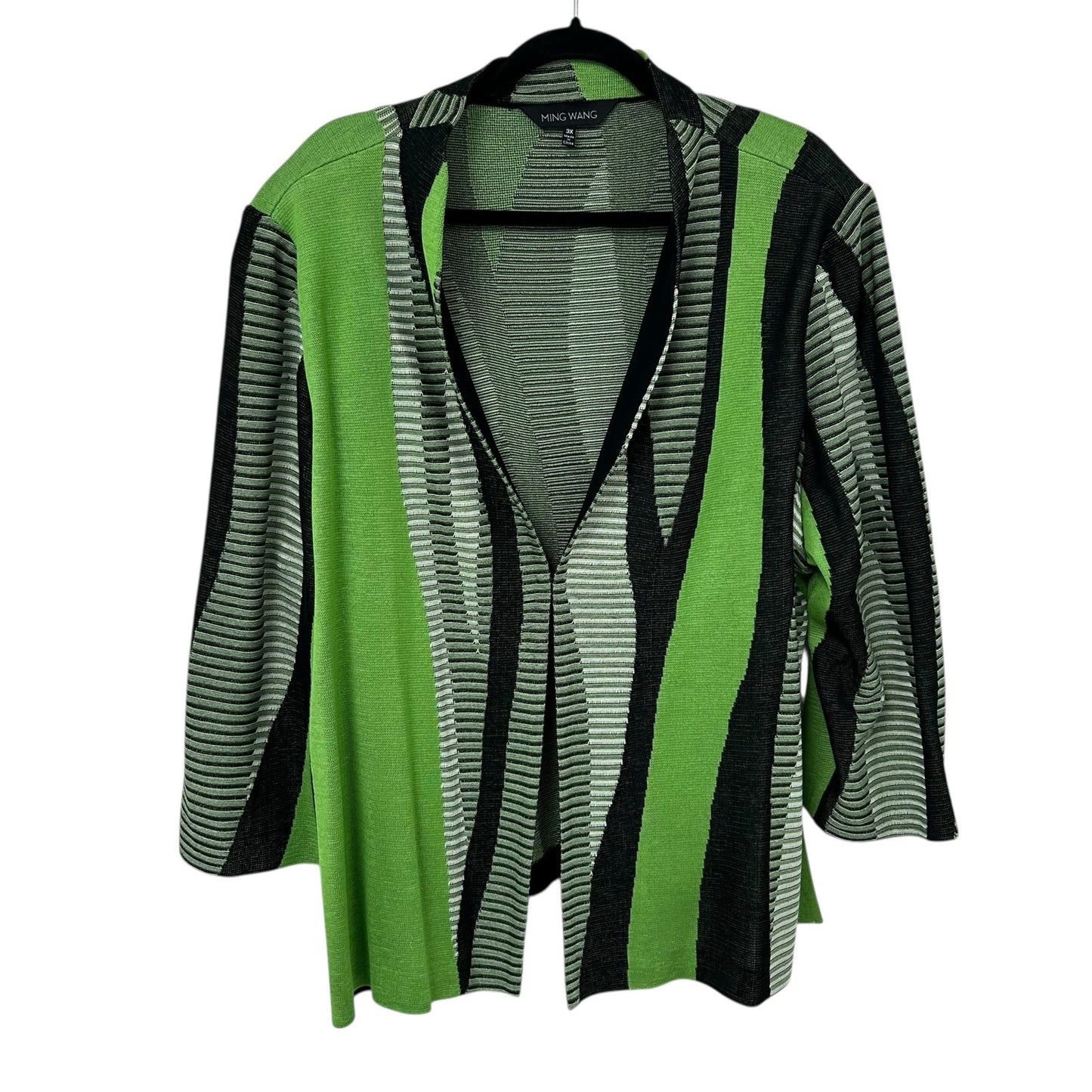 Ming Wang Green Black Long Sleeve Front Closure Abstract Print Jacket Womens 3X