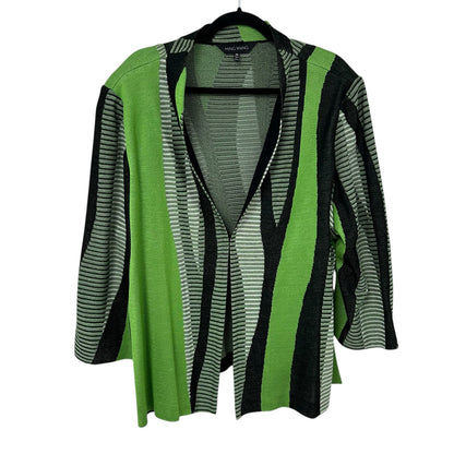 Ming Wang Green Black Long Sleeve Front Closure Abstract Print Jacket Womens 3X