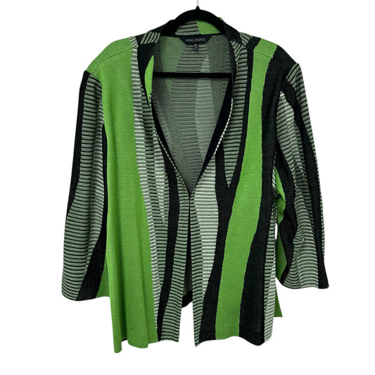Ming Wang Green Black Long Sleeve Front Closure Abstract Print Jacket Womens 3X