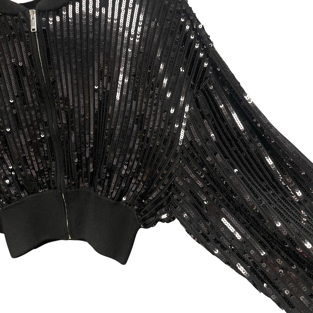Alexandre Vauthier Black Sequined Knit Jacket Full Zip Cropped Womens Size XS