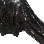 Alexandre Vauthier Black Sequined Knit Jacket Full Zip Cropped Womens Size XS