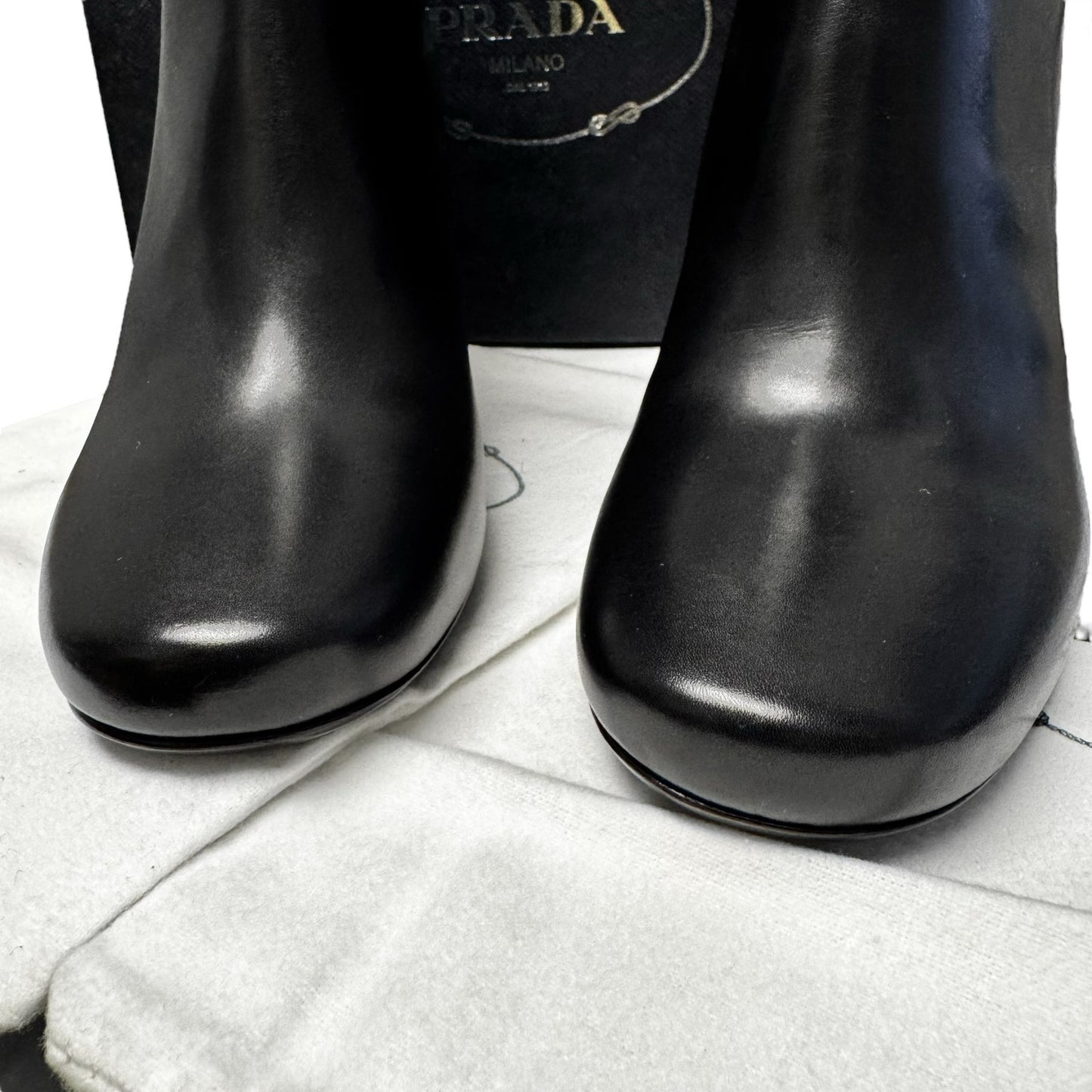 NEW Prada Black Leather Round Toe Platform Ankle Boots Womens 7.5