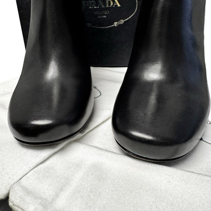 NEW Prada Black Leather Round Toe Platform Ankle Boots Womens 7.5