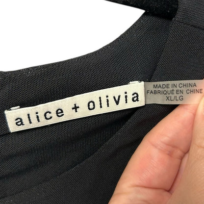 Alice + Olivia Black Delaina Feather Trim Cuff Mesh Long Sleeve Top Womens XL