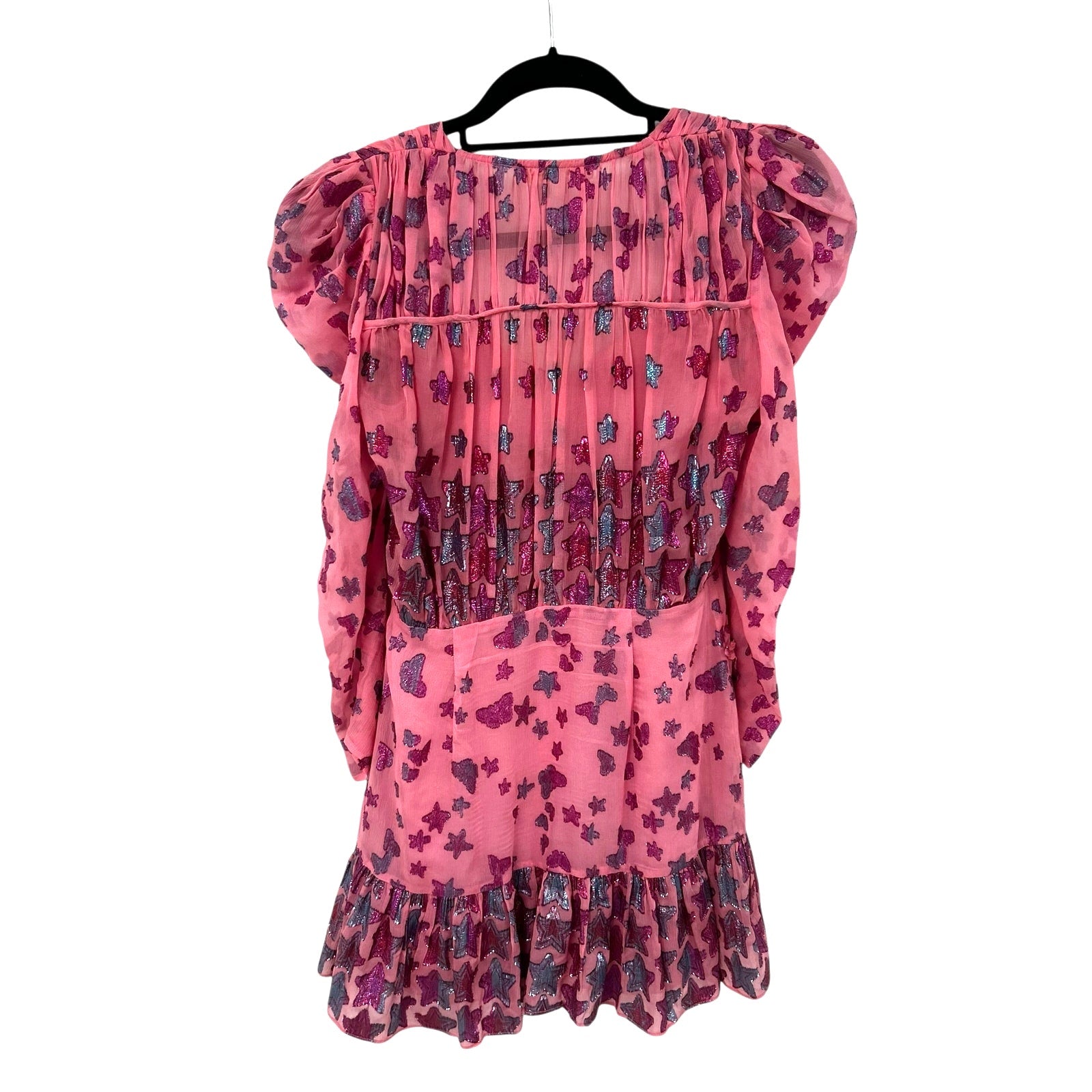 LoveShackFancy Millennial Pink Blue Metallic Star Print Caden Mini Dress Size 0