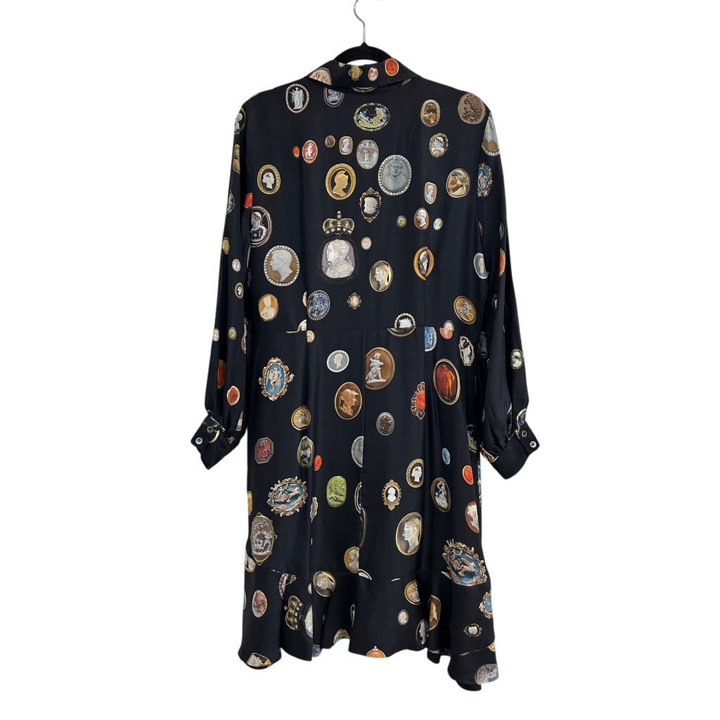 Libertine Cameos Printed Fit & Flare Ruffle Silk Dress Womens Large $2600