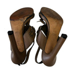 Gucci Brown Leather Horsebit Tassel Emily Slingback Heels Womens 37.5 / US 7.5
