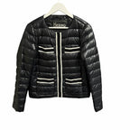 Herno Grosgrain Trim Water Resistant Down Puffer Jacket Black White Size US 8