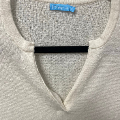 J. McLaughlin Pure Cashmere 3/4 Sleeve V Neck Sweater Cream Womens Small