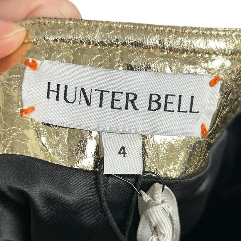 NWT Hunter Bell Cracked Metallic Gold Faux Leather Kaitlin Mini Skirt Womens 4
