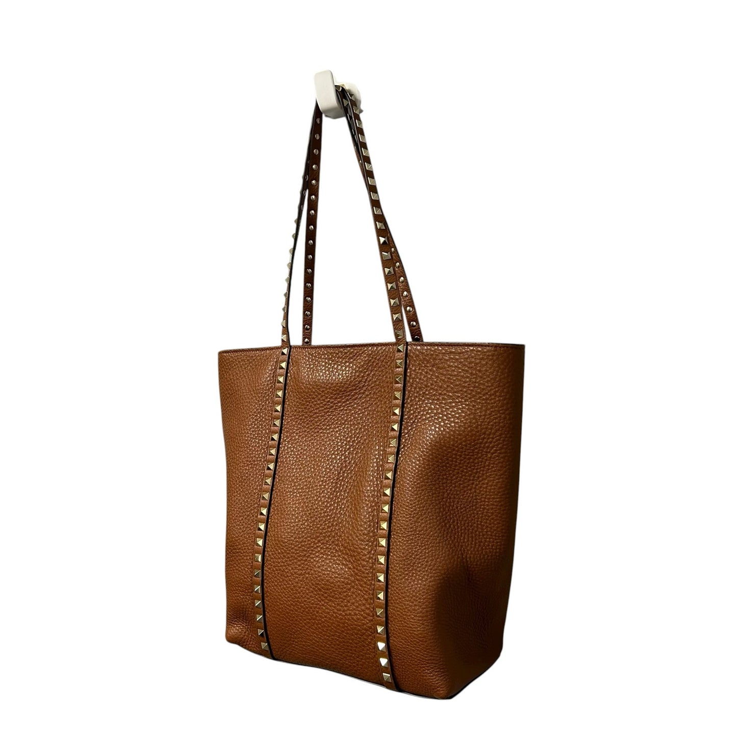 Valentino Garavani Brown Gold Signature Rockstud North-South Leather Tote Bag