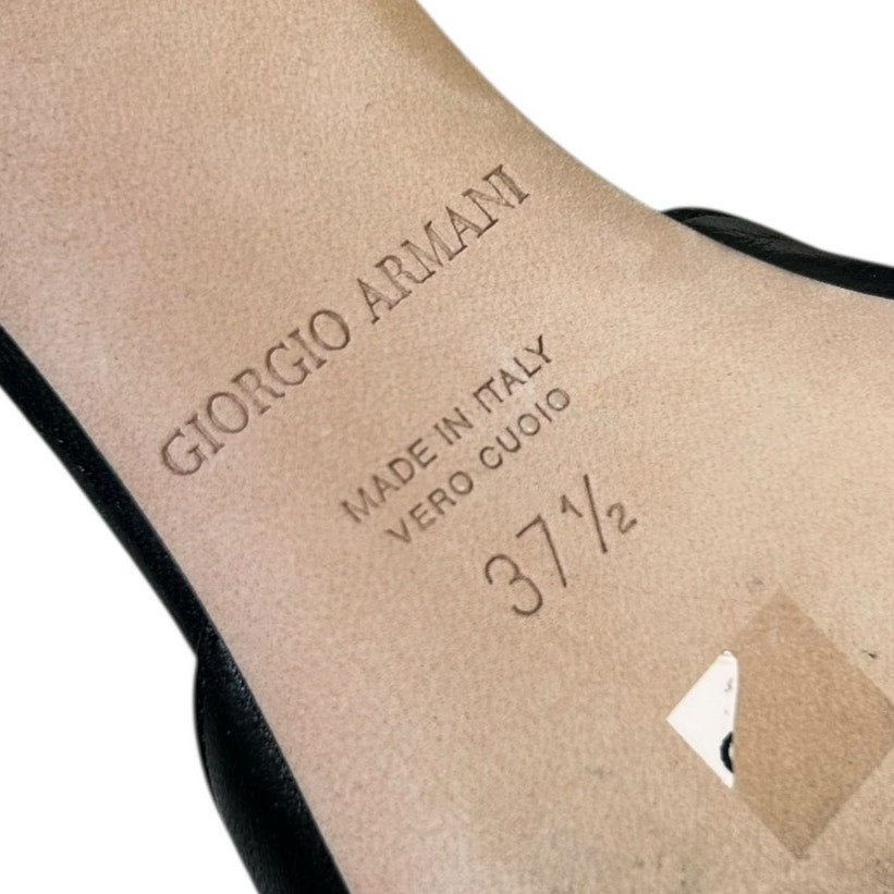 Giorgio Armani Black Leather Gold Hardware Square Toe Flats Womens 37.5 / US 7.5