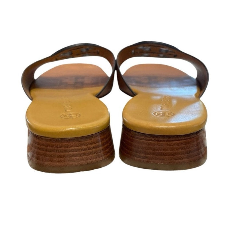 Tory Burch Bombe Miller Slide Sandal Caramel Corn / Hornet Tan Leather Size 7.5