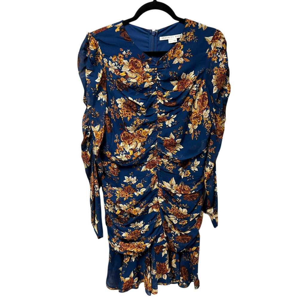 Veronica Beard Hedera Orange Blue Floral Print Silk Crepe Mini Dress Womens 12