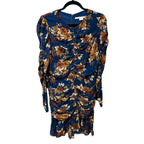 Veronica Beard Hedera Orange Blue Floral Print Silk Crepe Mini Dress Womens 12
