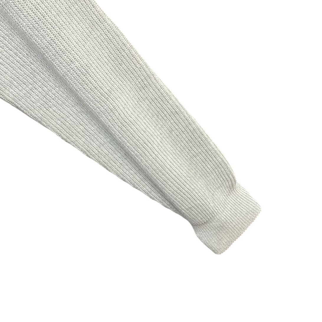 Brunello Cucinelli Cotton Ribbed Knit Sweater Light Grey Pocket Front Size Small