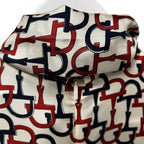 Gucci Cream Navy Orange Horsebit Print 100% Silk Pleated Mini Dress Womens XS/S?