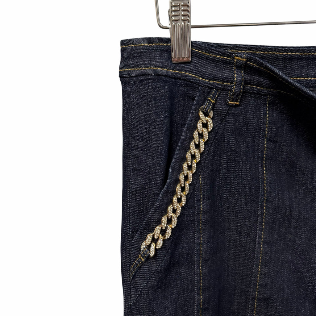 Cinq a Sept Crystal Chain Link Embellished Flared Boot Cut Jean Dark Wash Size 8