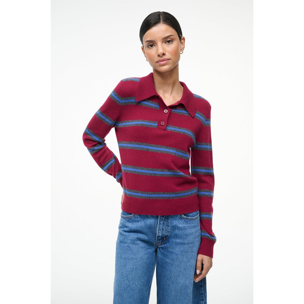 NWT Staud Crimson Stripe Gemma Cashmere Classic Fit Sweater Womens Small