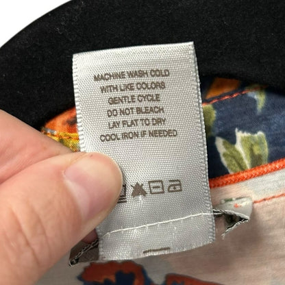 Multiples Orange Navy Floral Butterfly Print Button Up Top Womens Petite Medium