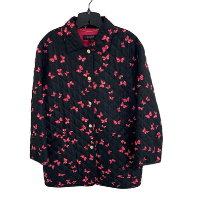 Escada Black Pink Butterfly Print Button Up Quilted Jacket Womens Size 38 / US 8
