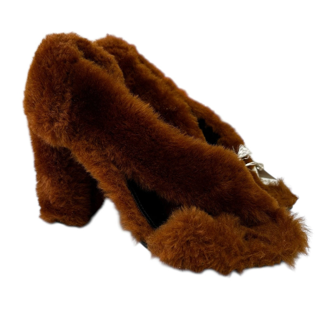 Jil Sander Brown Faux Fur Open Toe Pump Heels Womens 36 / US 6