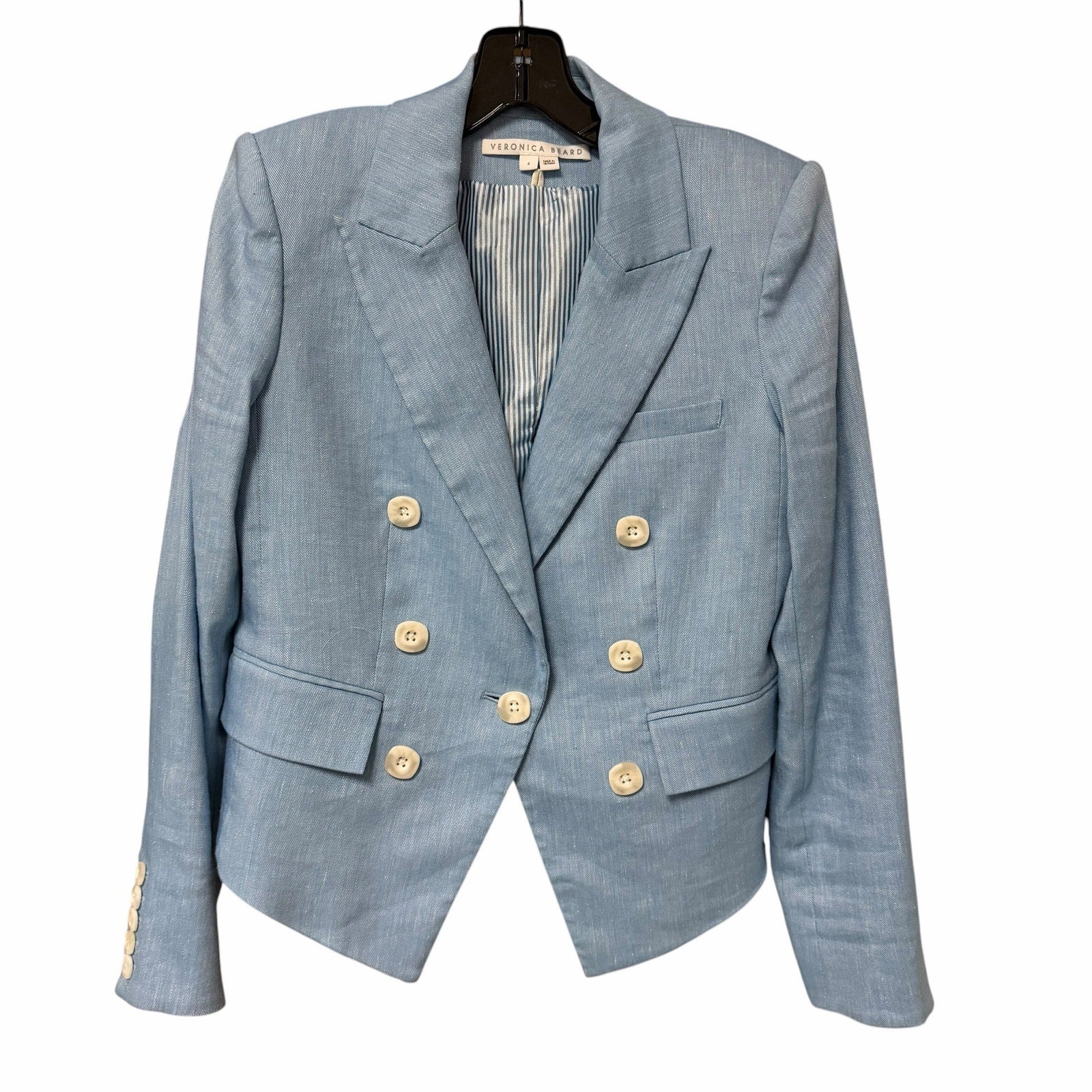 Veronica Beard Diego Dickey Linen Blend Blazer Jacket Light Blue Womens 4