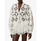 Isabel Marant White Cotton Linen Blend Broderie V Neck Nina Top Womens 34 / US 2