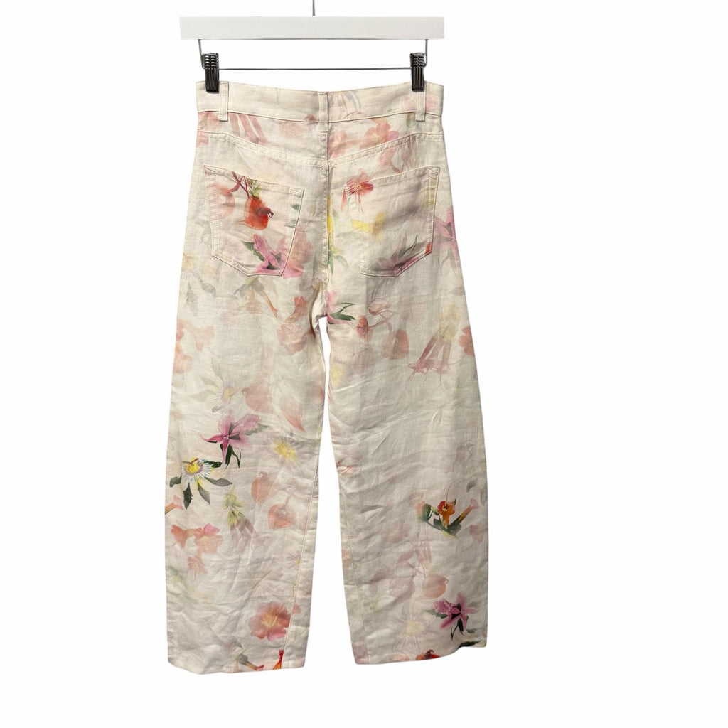 Gabriela Hearst Amoret Printed Linen Barrel-Leg Jeans Multi White Floral Size 24