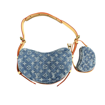 Louis Vuitton 2024 Croissant MM Monogram Denim Blue Shoulder Bag