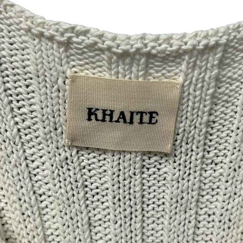 NWT KHAITE Glaze Ivory Val Ribbed V Neck Cotton Blend Knit Tank Top Womens XS