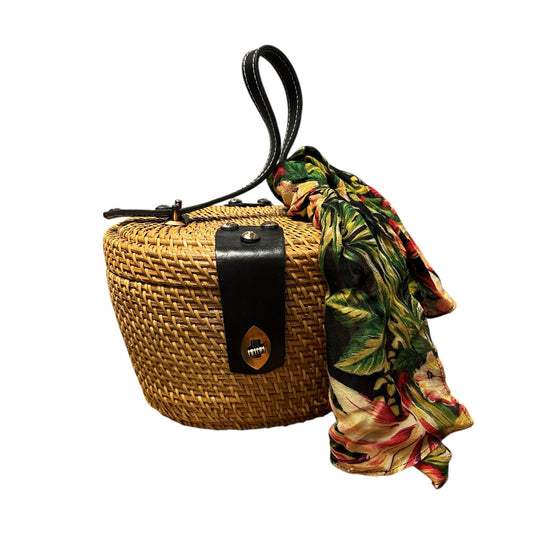 Patricia Nash Caselle Woven Wicker Leather Trim Top Handle Basket Bag with Scarf