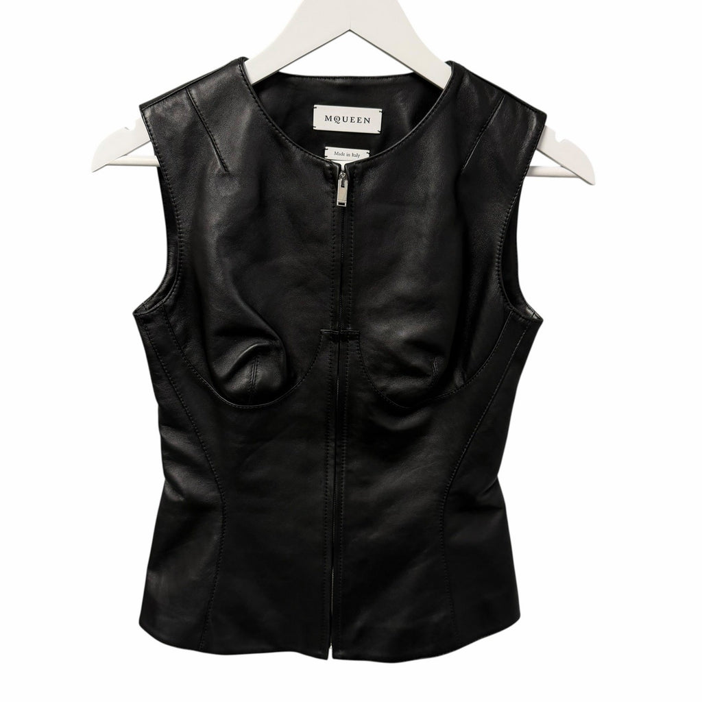 Alexander McQueen Seamed Leather Zip Up Vest Black Size 36 / US 0 Grunge Goth