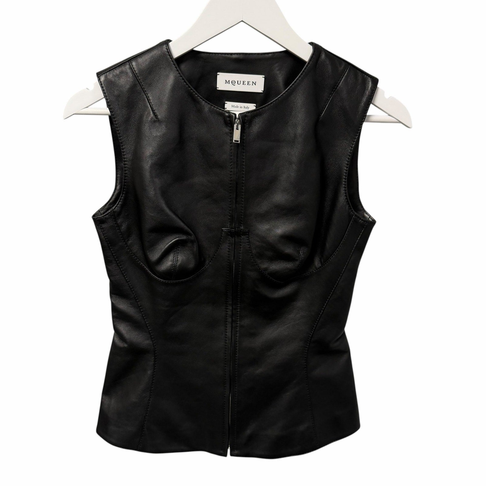 Alexander McQueen Seamed Leather Zip Up Vest Black Size 36 / US 0 Grunge Goth