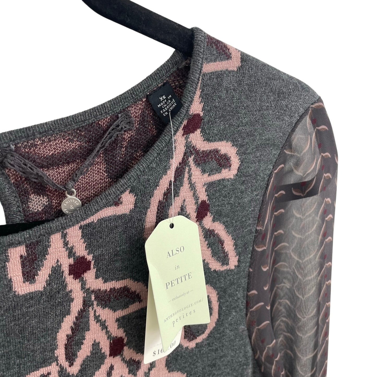 NWT Anthropologie Knitted & Knotted Saone Sweater Dress Grey Motif Womens XS