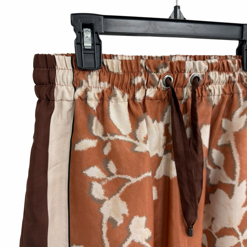 Brunello Cucinelli Silk Floral Print Drawstring Shorts Brown Orange Womens US 2