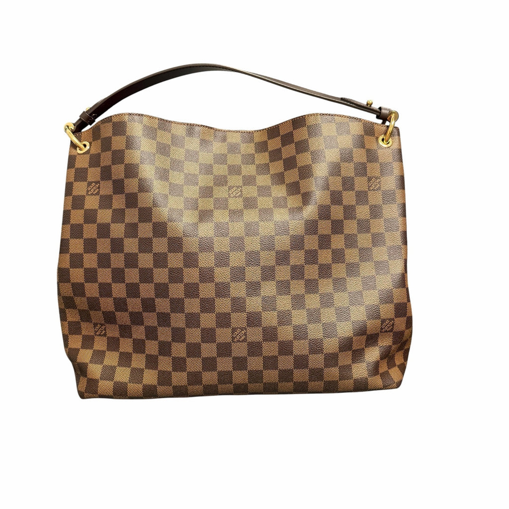 Louis Vuitton Damier Ebene Graceful Hobo PM Handbag Brown Logo Red Lining