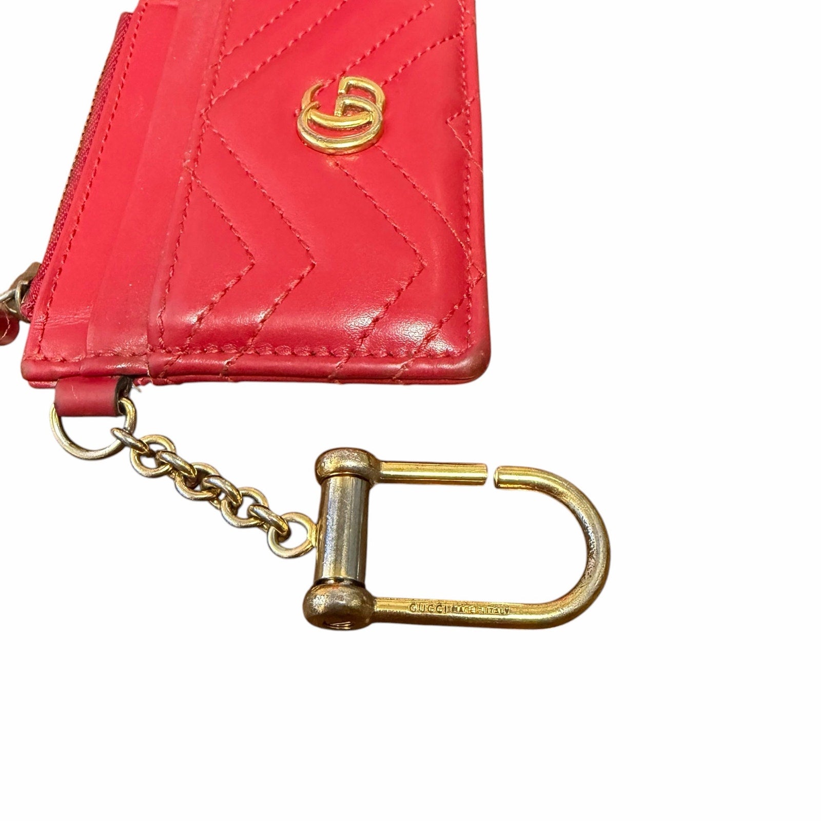 Gucci GG Marmont Coin Card Holder Keychain Wallet Red Leather AS IS