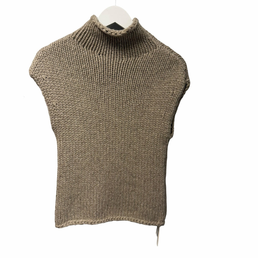 NWT Khaite Sly Top in Sepia Pure Cashmere Knit Stand Collar Cap Sleeves Size XS