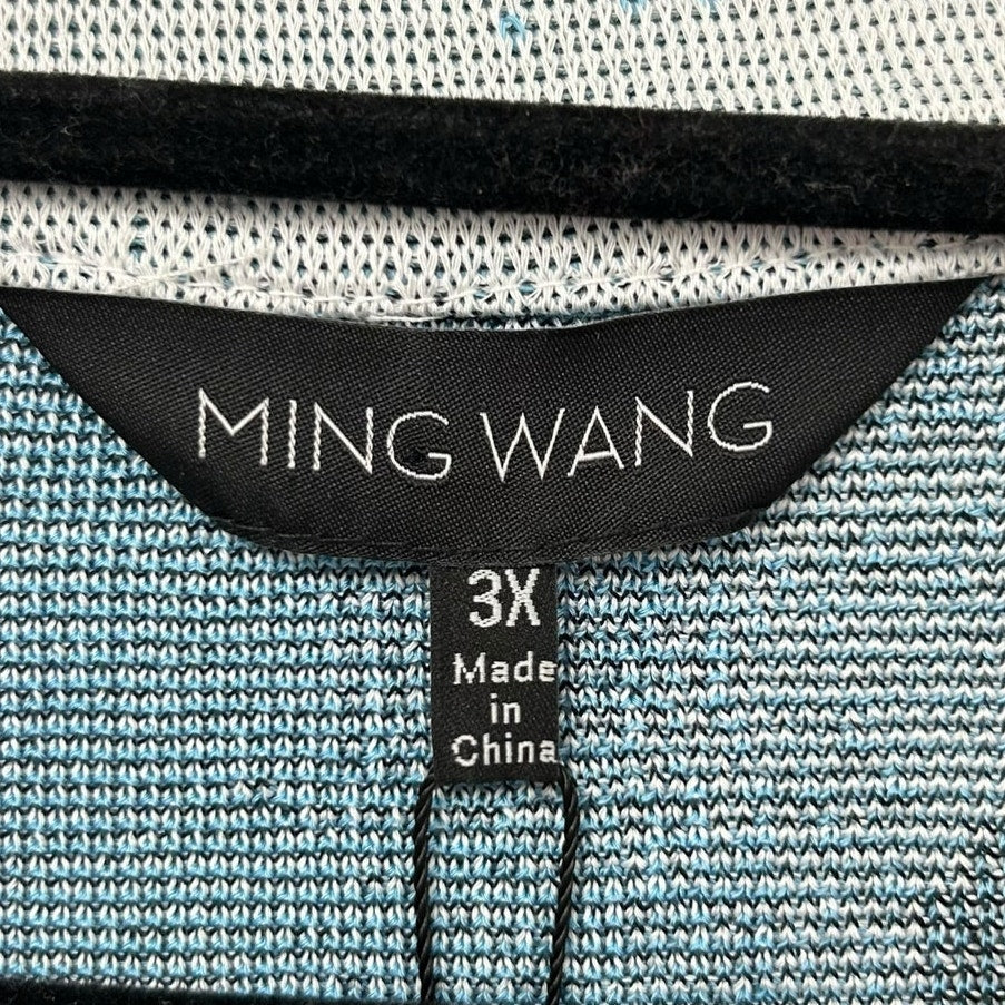 NWT Ming Wang Blue White Animal Print Tailored Fit Long Sleeve Jacket Womens 3X