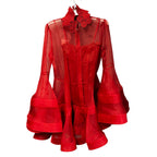 NWT Zimmermann Red Rebellion Lantern Silk Organza Mini Dress Womens US 4