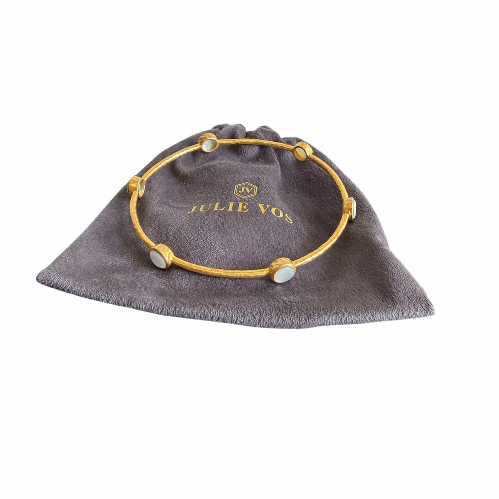Julie Vos 24K Gold Plated Hammered Mother of Pearl Milano Bangle Bracelet
