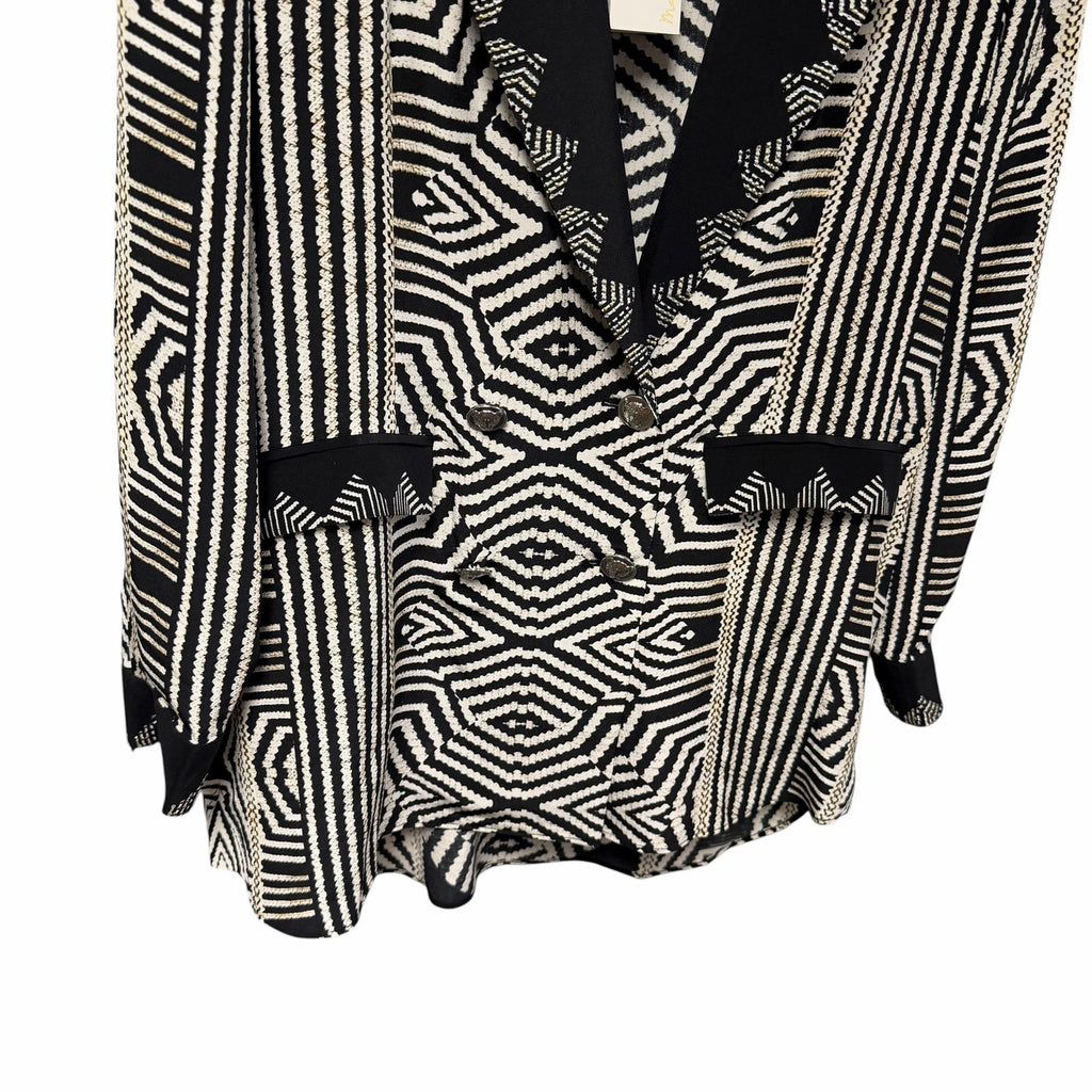 NWT Camilla Pure Silk Double Breasted Soft Jacket Black White Zebra Print Small